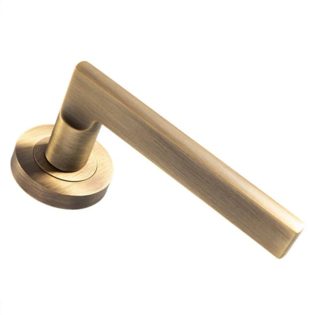 Loops PAIR Straight Plinth Mounted Lever on Round Rose Concealed Fix Antique Brass Metallics