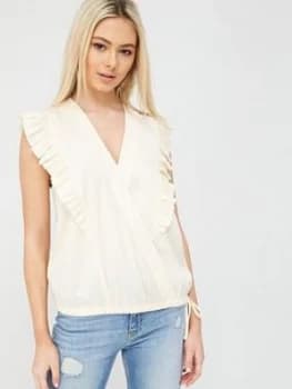 Calvin Klein Jeans V Neck Frill Trim Top - White