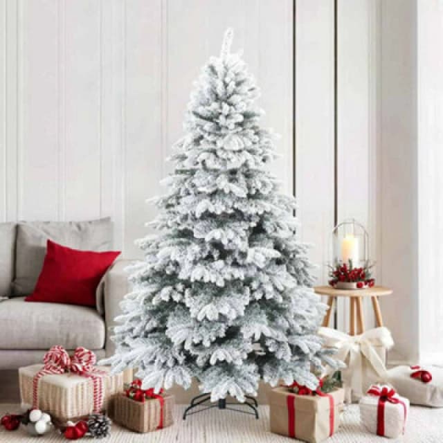 vidaXL Artificial Hinged Christmas Tree Snow Flocked White 180cm, White 42019318
