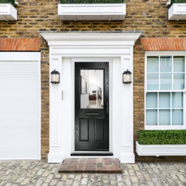 Lacerta Composite Door Lytham Black 920mm X 2090mm Open In Left Hand Clear Glass 10 Year Guarantee - Free Delivery & Smart Lock