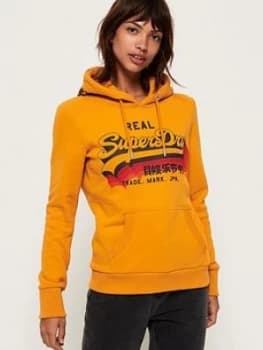 Superdry Vintage Logo Rainbow Shadow Hoodie - Yellow, Size 18, Women