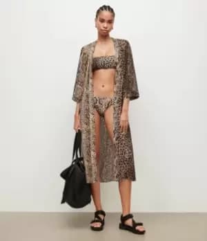 AllSaints Womens Carine Noche Snake Kimono, Yellow, Size: 12