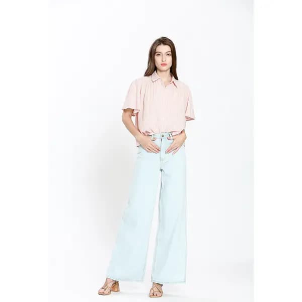 Striped Cotton/Linen Shirt with Short Sleeves