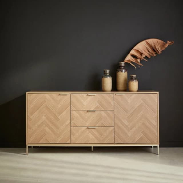 sweeek 160cm Herringbone Sideboard With 3 Drawers Light Brown