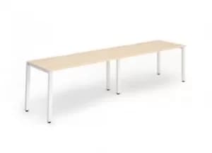 Single White Frame Bench Desk 1400 Maple (2 Pod)
