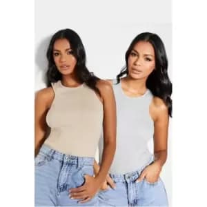 I Saw It First Rib Racer Neck Cotton Bodysuit 2 Pack - Grey