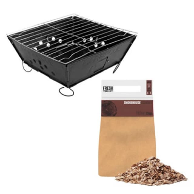 MonsterShop Portable Folding Bbq & Hickory Wood Chips Barbecue Grill Foldable Tabletop
