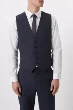 Mens Slim Fit Navy Overcheck Waistcoat