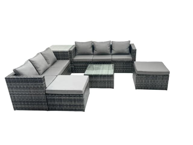 Fimous 8 Seater Patio Lounge Sofa Set with Side Table 2 Big Footstools in Dark Grey Dark Grey Unisex