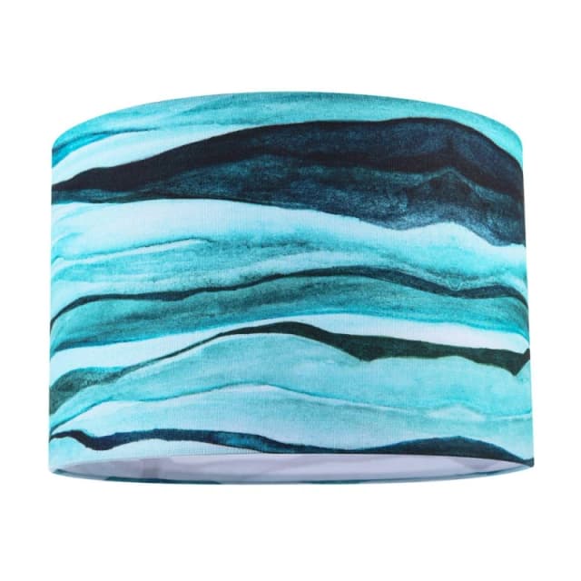 Happy Homewares Sea Waves Drum Lamp Shade in Teal Duck Egg & Navy Blue Size: 12" Teal Unisex 12"