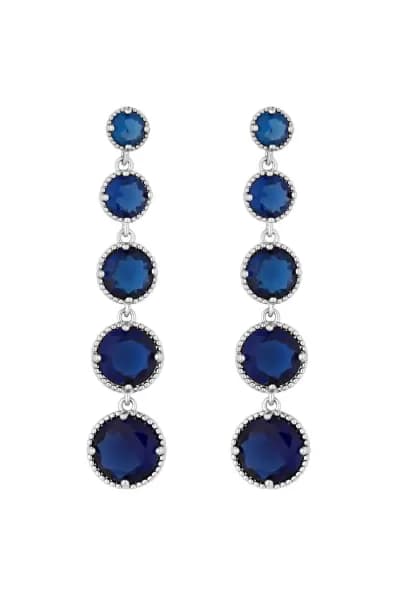 Silver Plated Blue Cubic Zirconia Graduated Drop Earrings