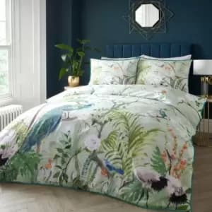 Peacock Jungle Print 100% Cotton 200 Thread Count Duvet Cover Set, Green, King - Soiree