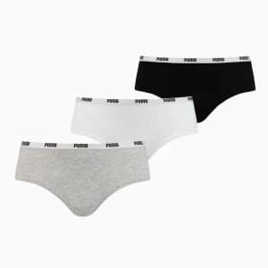 PUMA Hipster Panties Womens Underwear 3 Pack, White/Grey/Black, size Large, Clothing
