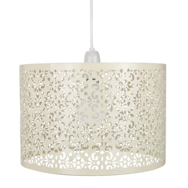 Happy Homewares Marrakech Designed Metal Pendant Light Shade with Floral Decoration in Cream Size: 16" Cream Unisex 16"