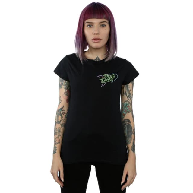 Disney Toy Story Neon Pizza Planet Breast Print Cotton T-Shirt Black female