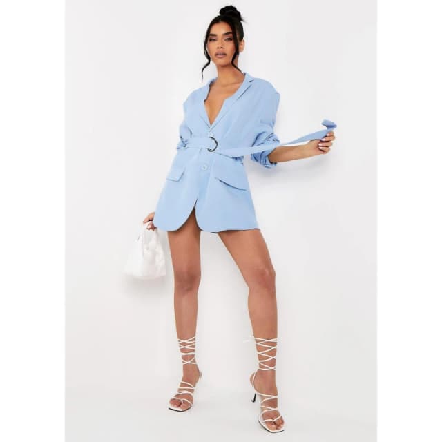 Missy Empire Oversized Belted Blazer Blue female 8 (XS)