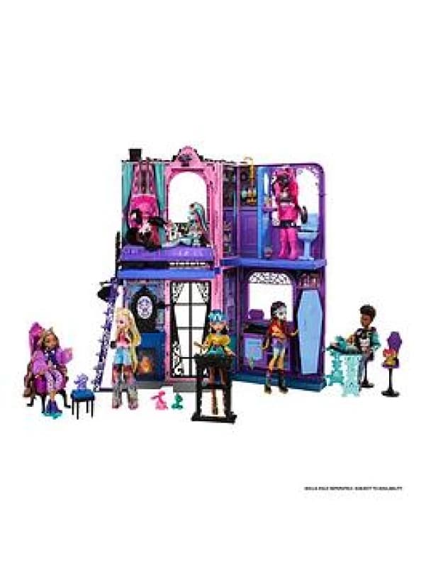 Monster High Boo-tique Hotel Doll House Foldable Playset with Spooky Surprises in Every Room and 13+ Pieces Including Furniture and Accessories JBF1