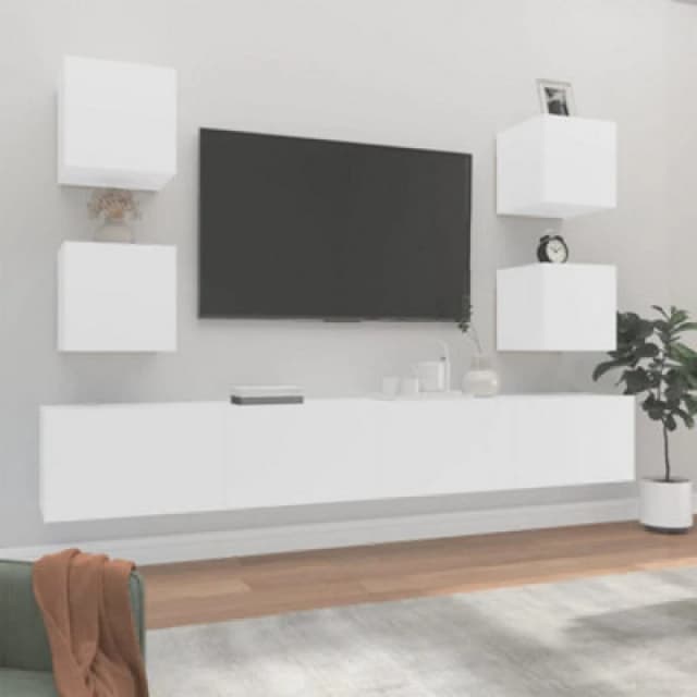 Vidaxl 6 Piece TV Cabinet Set White Engineered Wood