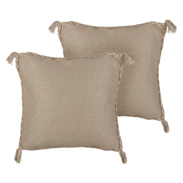 Beliani Set Of 2 Decorative Cushions Erigeron Jute 45 X 45cm Beige Solid