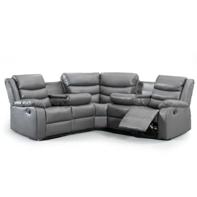 Furnishings For Less UK Minnesota Grey Leather Reclining Corner Sofa 5 Seater Manual Recliner Comfortable Padded Arms
