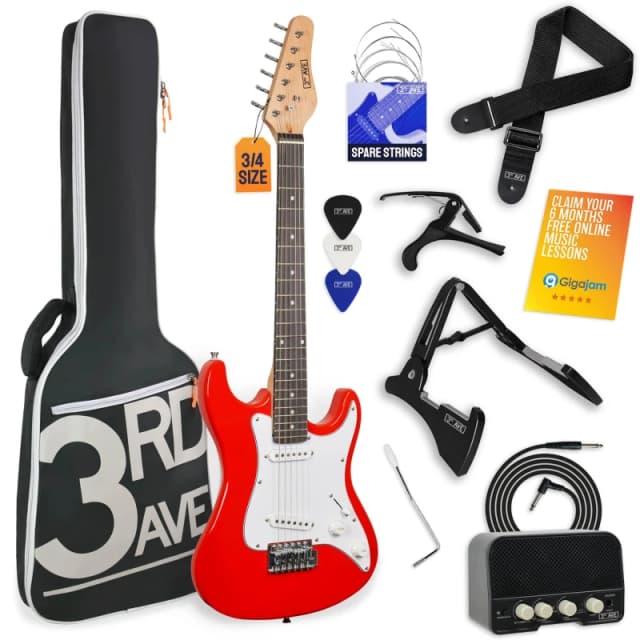 3rd Avenue three quarter Size Electric Guitar Pack with Amp Red unisex 3/4 Size