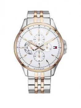 Tommy Hilfiger Silver And Carnation Gold Chronograph Dial Two Tone Stainless Steel Bracelet Mens Watch