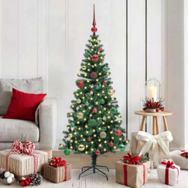 vidaXL Artificial Pre-lit Christmas Tree with Multicolour Balls Green 150cm PVC and Metal, Green 3396757