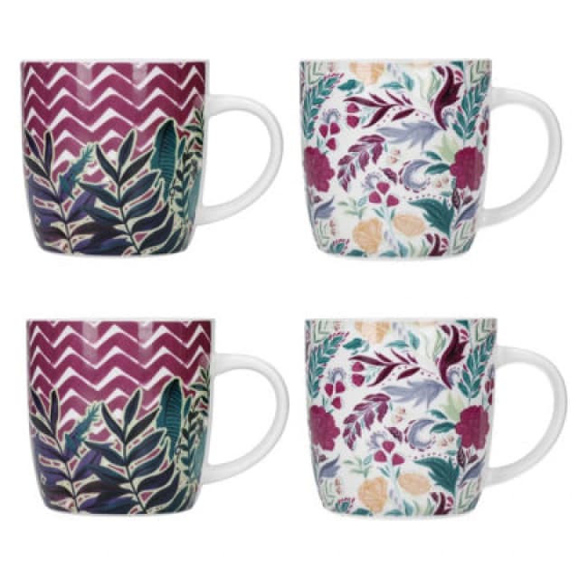 Kitchencraft Set of 4 Exotic Floral / Chevron Mugs Multi unisex