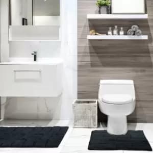 Emma Barclay - Waves Cotton Chenille Bath Mat & Pedestal Mat Set, Black