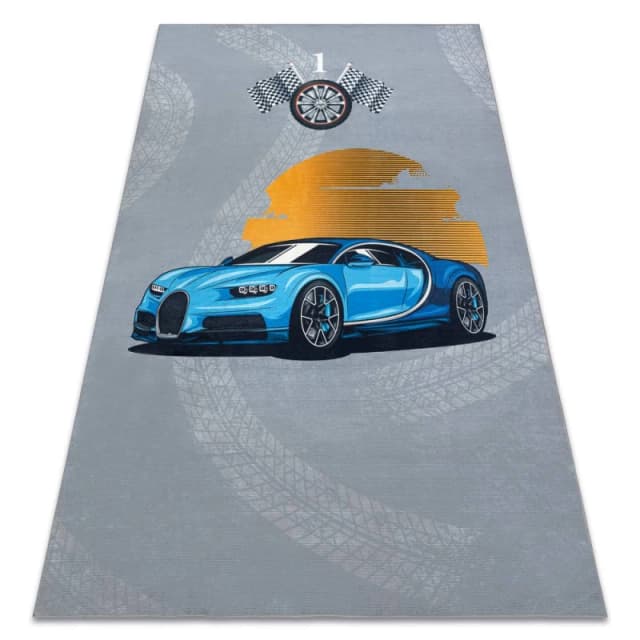 RugsX Bambino 41730 Washing Carpet Car, Race For Children Anti Slip - Grey / Blue 140X200 Cm