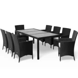 8 Seat Poly Rattan Garden Dining Set Riga Black