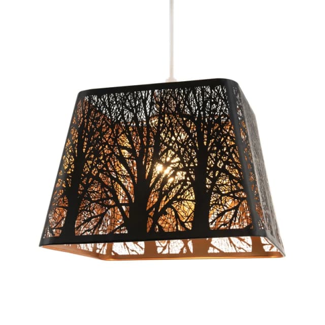 Happy Homewares Matte Black Tree Forest Pendant Lighting Shade with Satin Gold Inner Black Unisex
