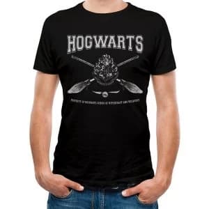 Harry Potter - Unisex Collegiate Hogwarts T-Shirt (Black)