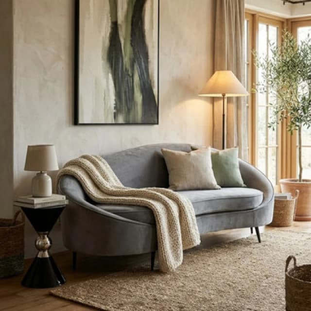 Orsina Hasina Three Seat Grey Velvet Sofa