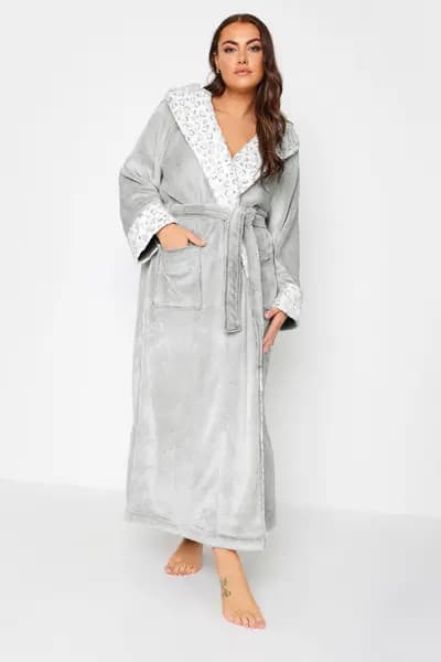 Yours Hooded Dressing Gown Light Grey