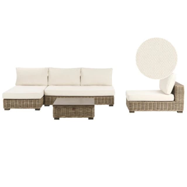 Beliani Garden Lounge Set With Table 4 Seater Varallo Right Hand Modular Rattan Grey