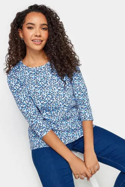 M&Co Camo Print Crew Neck Top Blue