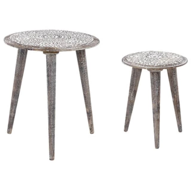 Beliani Set Of 2 Side Tables Barju Mango Wood White