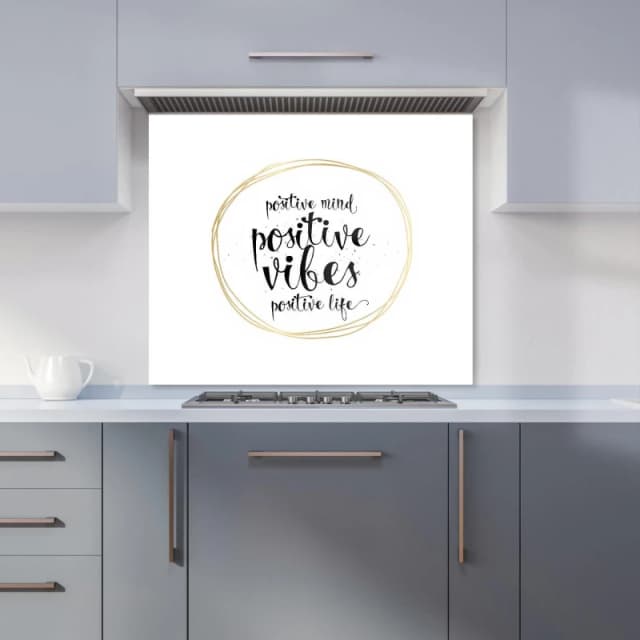 Warren Reed - Designer Positive Mind, Vibes, Life Kitchen Splashback in Black Size: 900mm x 750mm Black Unisex 900mm x 750mm