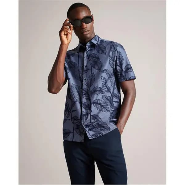 Ted Baker Ted Howth Ss Shirt Sn99 Patterned Shirt - Short Sleeve S (2) Blue 55797018350
