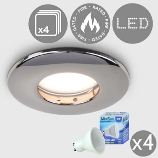 ValueLights Downlight Fire Rated IP65 Ceiling Light Fitting 4 Pack With Cool White Bulbs Black