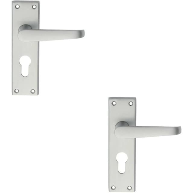 Loops 2x PAIR Straight Victorian Handle on Euro Lock Backplate 150 x 43mm Satin Chrome Multi