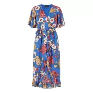 Mela Blue Bouquet Wrap Front Midi Dress - Blue