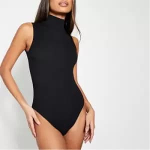 I Saw It First Petite Structured Rib Sleeveless High Neck Bodysuit - Black