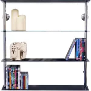 Maxwell - Wall Mounted Wide Glass 195 cd / 140 dvd Storage Shelves - Black / Silver - Chrome / Black