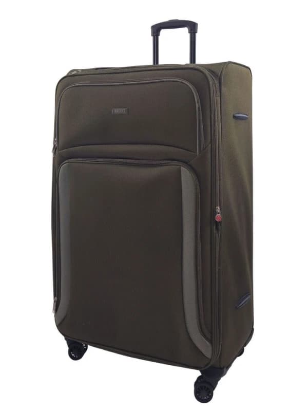 Infinity Leather Soft Extra Large 8 Wheel Luggage Light Travel Suitcase in Khaki Khaki Unisex Large