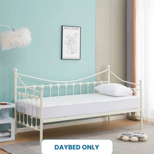 KOSY KOALA KOSY KOALA Daybed 3ft Single Glossy White Metal Framed Versailles Guest Sofa Bed , Trundle Not Included in Off White Off White Single Unise