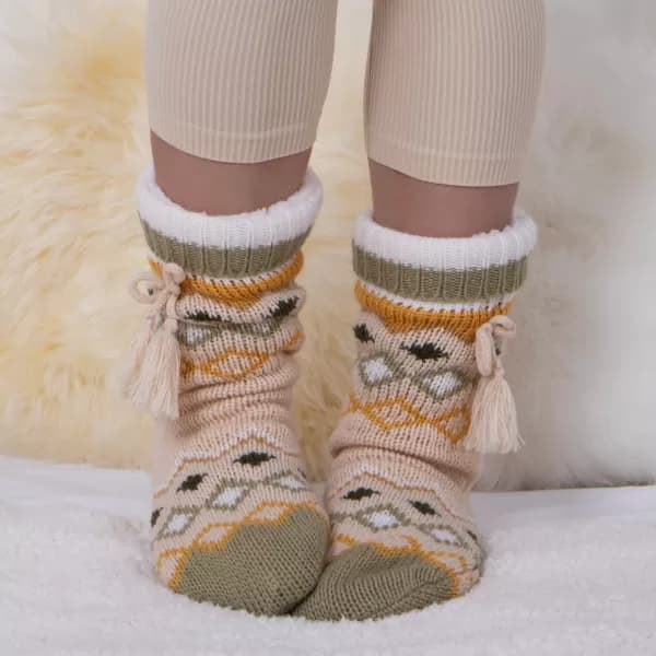 totes Ochre Fair Isle Slipper Socks MultiColoured