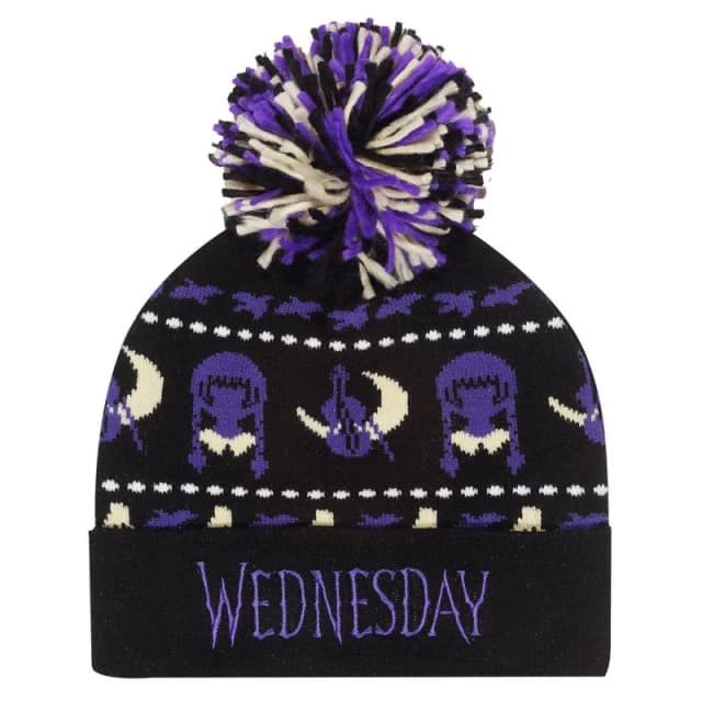 Wednesday Mens Silhouette Pom Pom Beanie in Black Male One Size