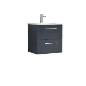 Nuie Deco 500mm Wall Hung 2 Drawer Vanity & Basin 2 - Satin Anthracite